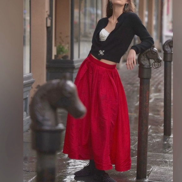 FREE PEOPLE EMELIA RED SATIN FULL MIDI SKIRT XS SMALL - Picture 6 of 11